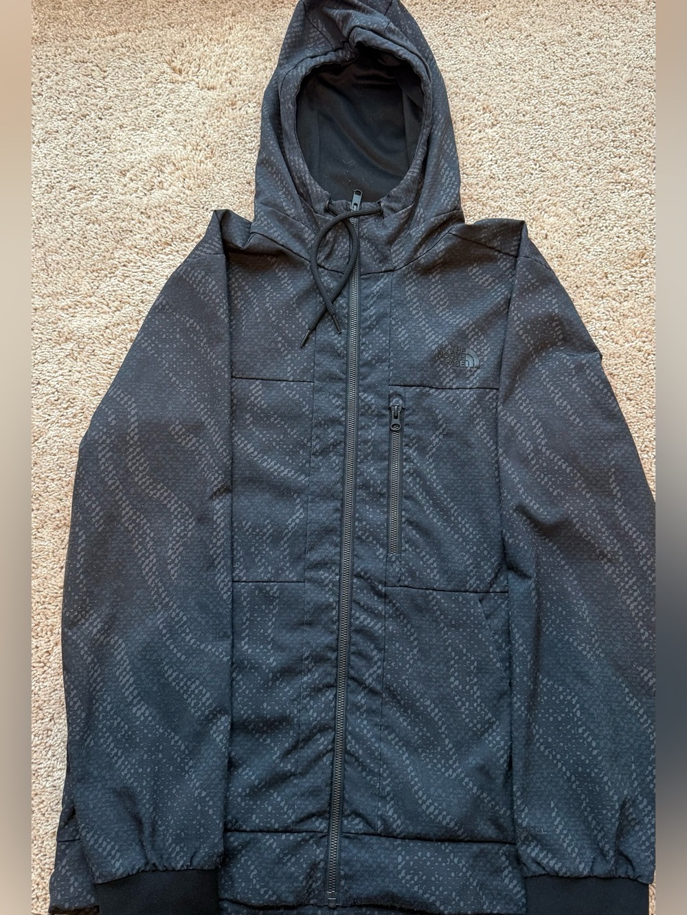 The North Face Men's Black Hooded Performance Jacket with Subtle Pattern